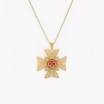 COLLIER CROIX DE MALTE - CENTRE ROUGE