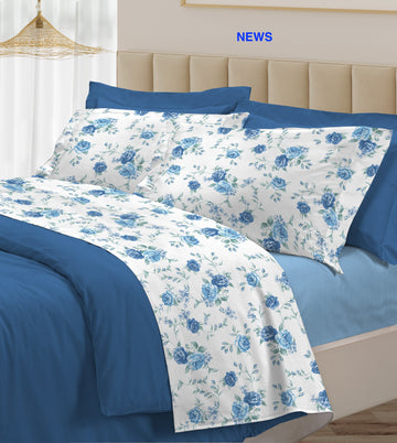 Lit double complet SANDERSON 30VENTISETTE en percale 100% coton BLEU