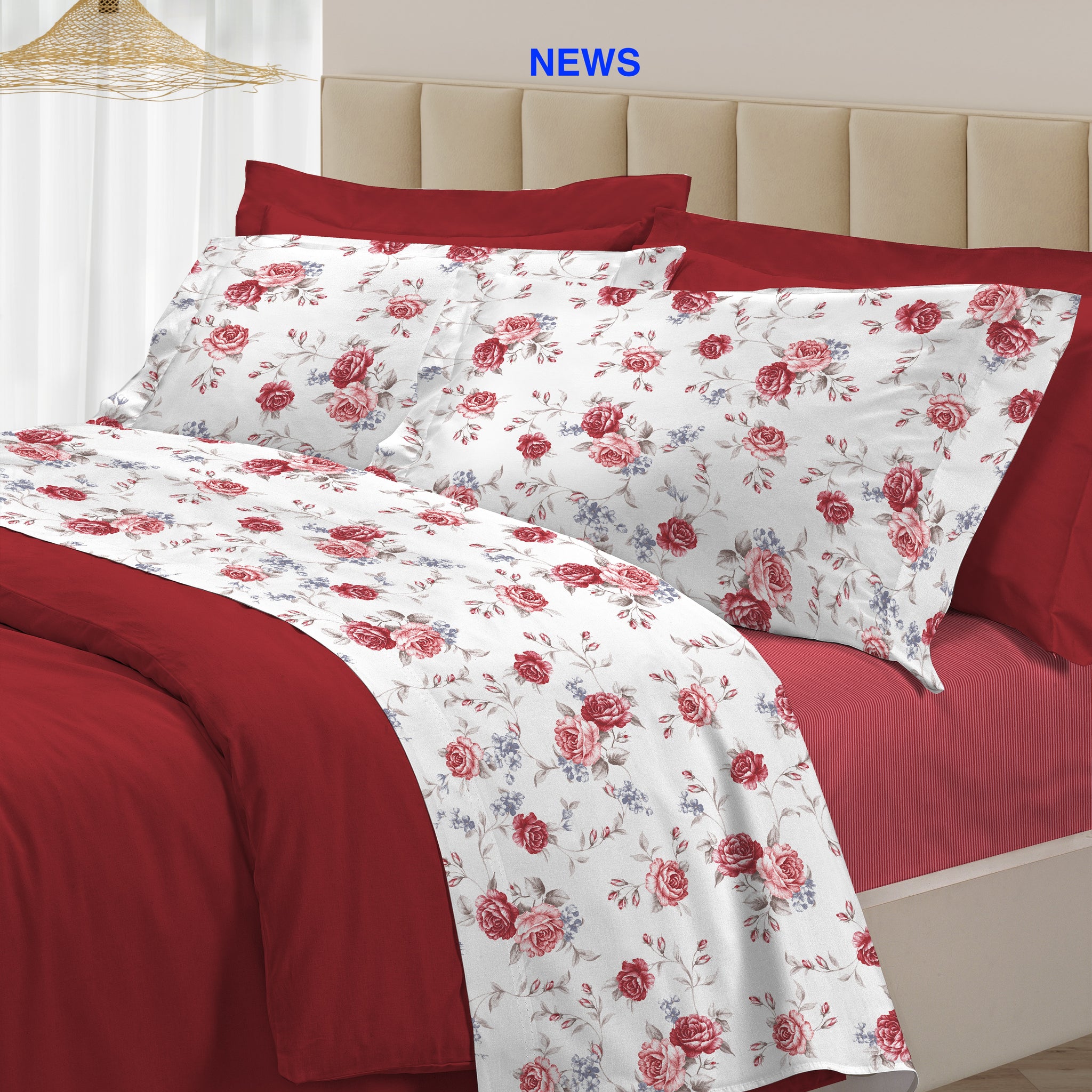 Komplettes Doppelbett SANDERSON 30VENTISETTE PERCALE 100 % Baumwolle ROT