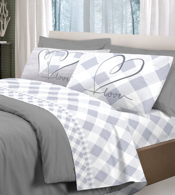 Completo Letto Matrimoniale Pensieri Delicati - LOVELY CHECK GRIGIO