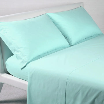 Parure de draps - Bords et volants finis par double couture - Coton - Caleffi Uni Couleur Eau