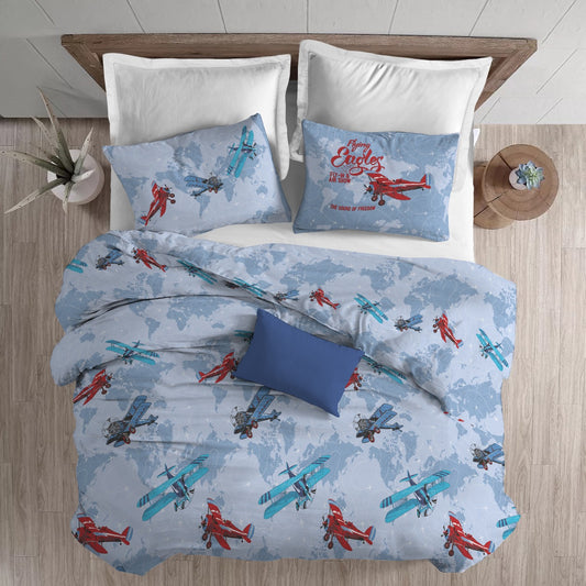 Housse de Couette Avion - Simple Bleu Clair